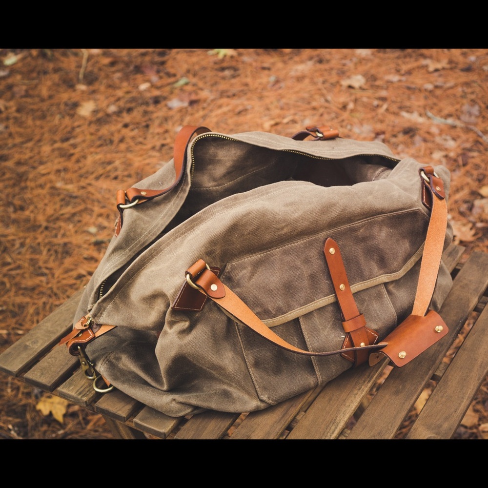 Tanner Goods Nomad Duffle travel bag with toiletries bag.